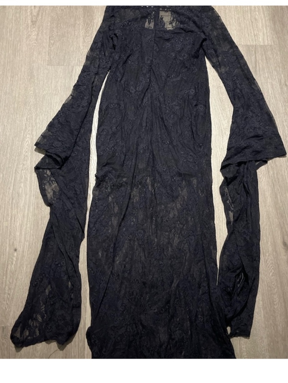 Killstar Black Lace Maxi Dress with Sheer Floral Overlay